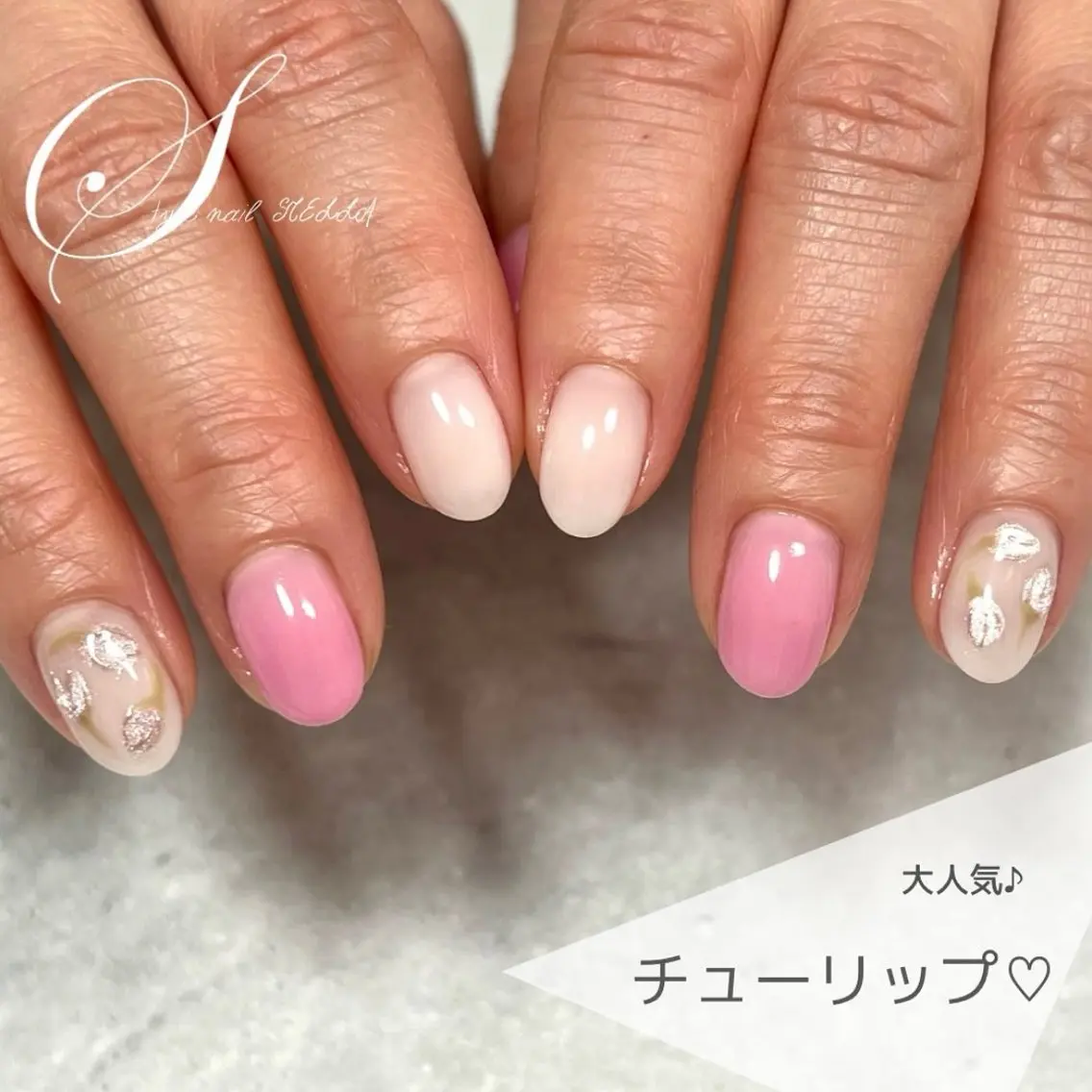 ネイル アートネイル ミラーネイル 春ネイル ハンドネイル ステラ marikominoのネイルデザイン