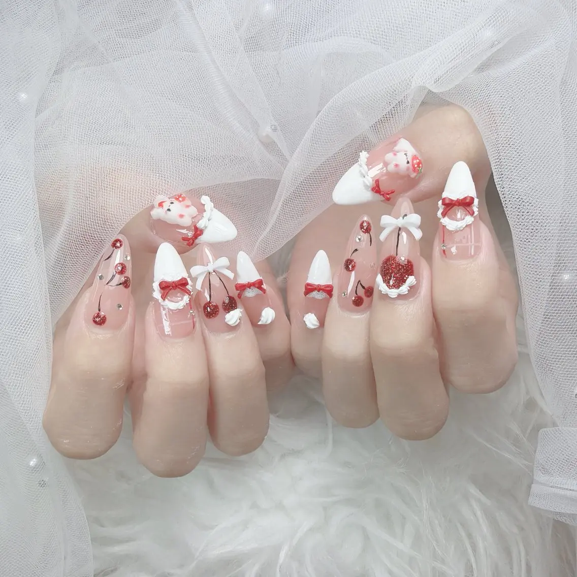 ネイル アートネイル ジェルネイル 韓国ネイル リボン ワンホンネイル ハンドネイル Lana Nailのネイルデザイン