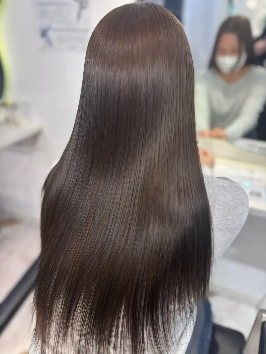 ロング 縮毛矯正 酸性ストレート ヘアカラー トリートメント 🖤みらい🖤 カットモデル様募集中のヘアスタイル