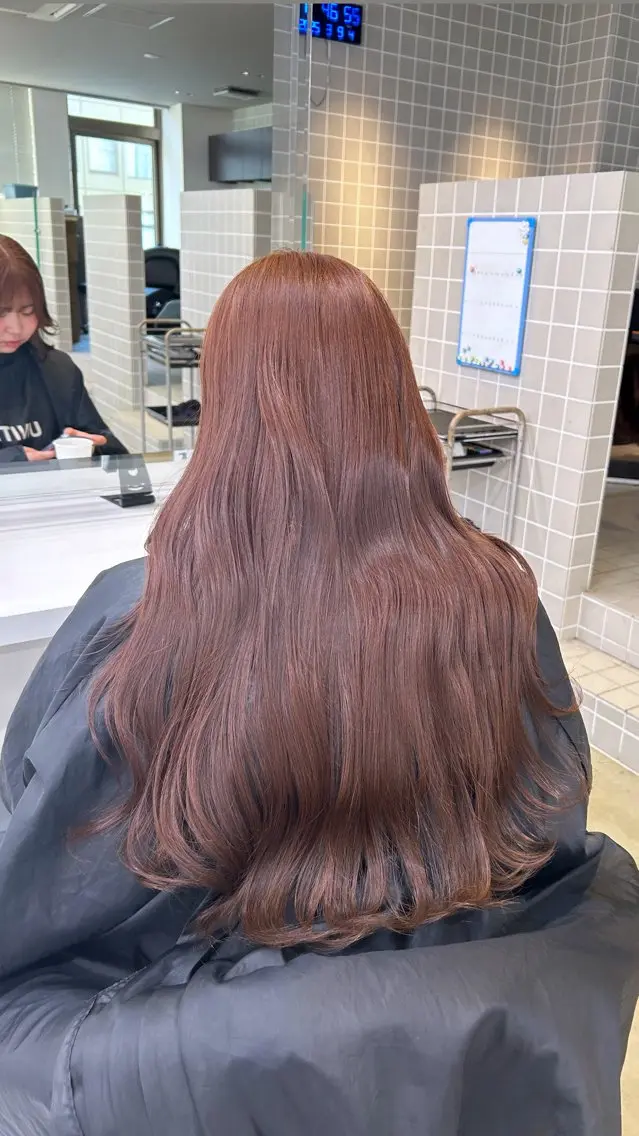 ロング カラー ヘアアレンジ ブラウンカラー ピンクカラー ピンクブラウン カット ヘアカラー トリートメント ヘアセット 💎韓国/ レイヤー カット/ 暖色🫧のヘアスタイル