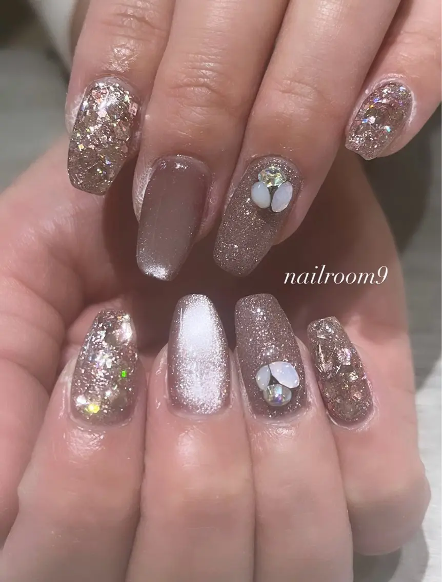 ネイル ラメ(グリッター) マグネットネイル ハンドネイル nail room9 ☺︎のネイルデザイン