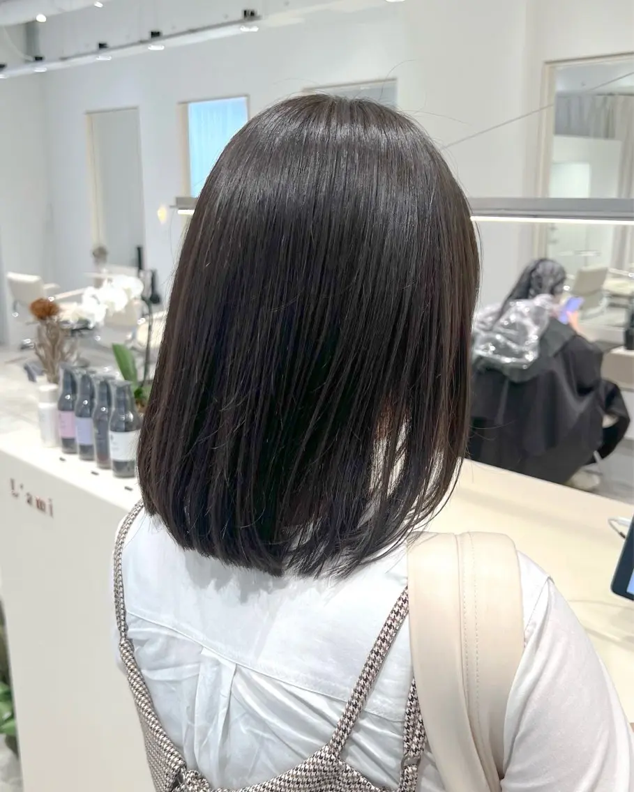 ミディアム カラー グレージュ オレンジ ボブ カット ヘアカラー トリートメント ヘッドスパ ヘアセット 艶くすみカラー ‎/縮毛/川添桃花‎のヘアスタイル