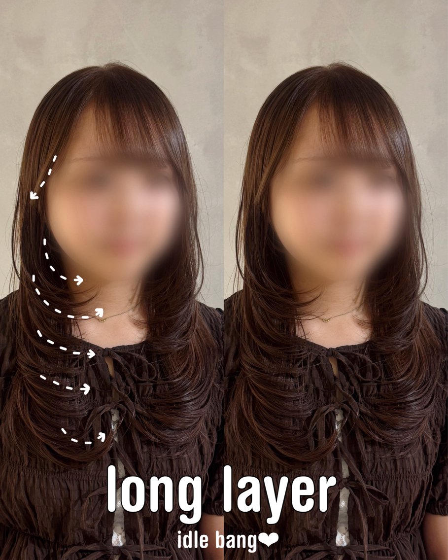 セミロング カット ヘアカラー トリートメント 100％可愛い顔周り 💓レイヤー/しずくのヘアスタイル
