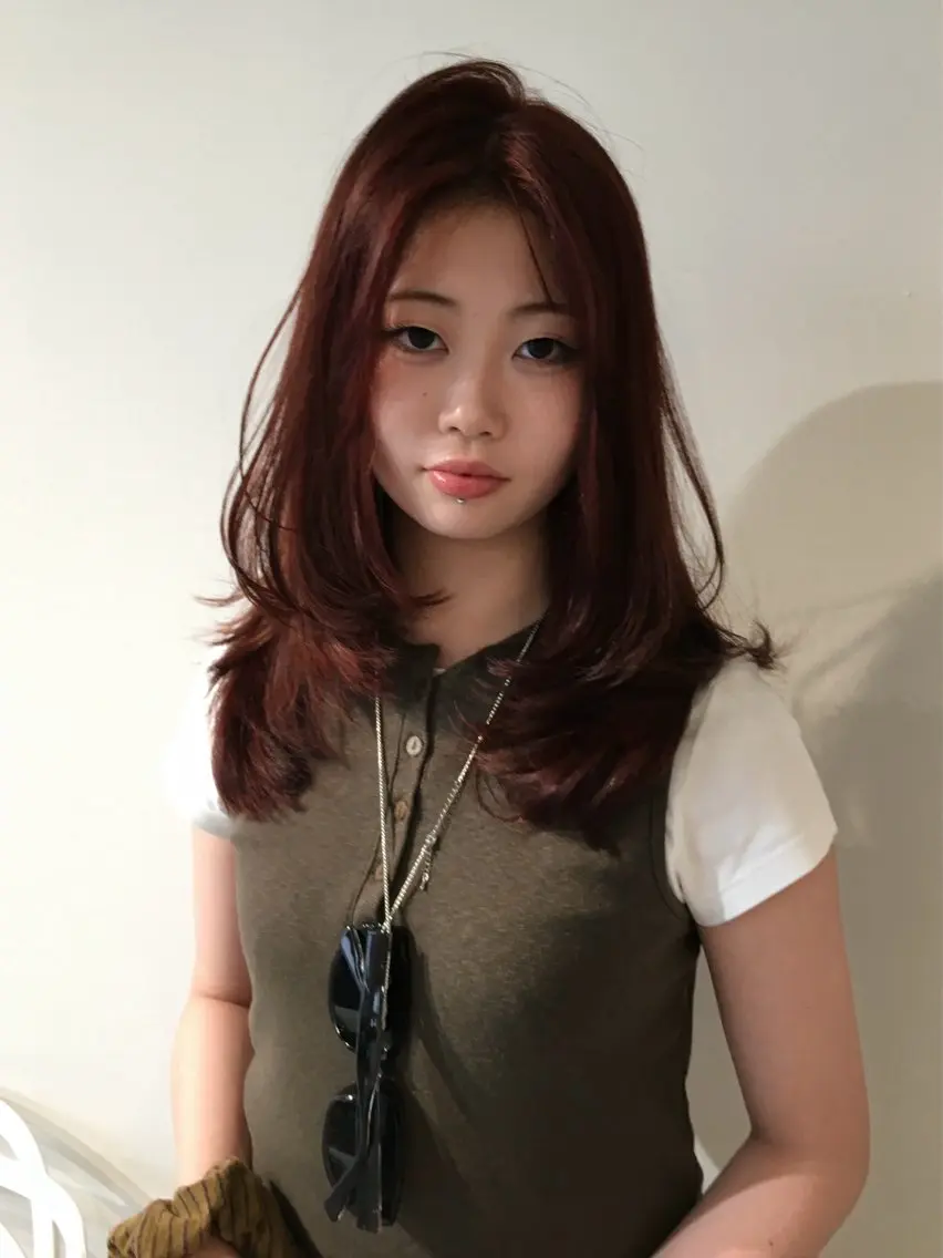 セミロング レイヤーカット ヘアカラー fev Rionのヘアスタイル