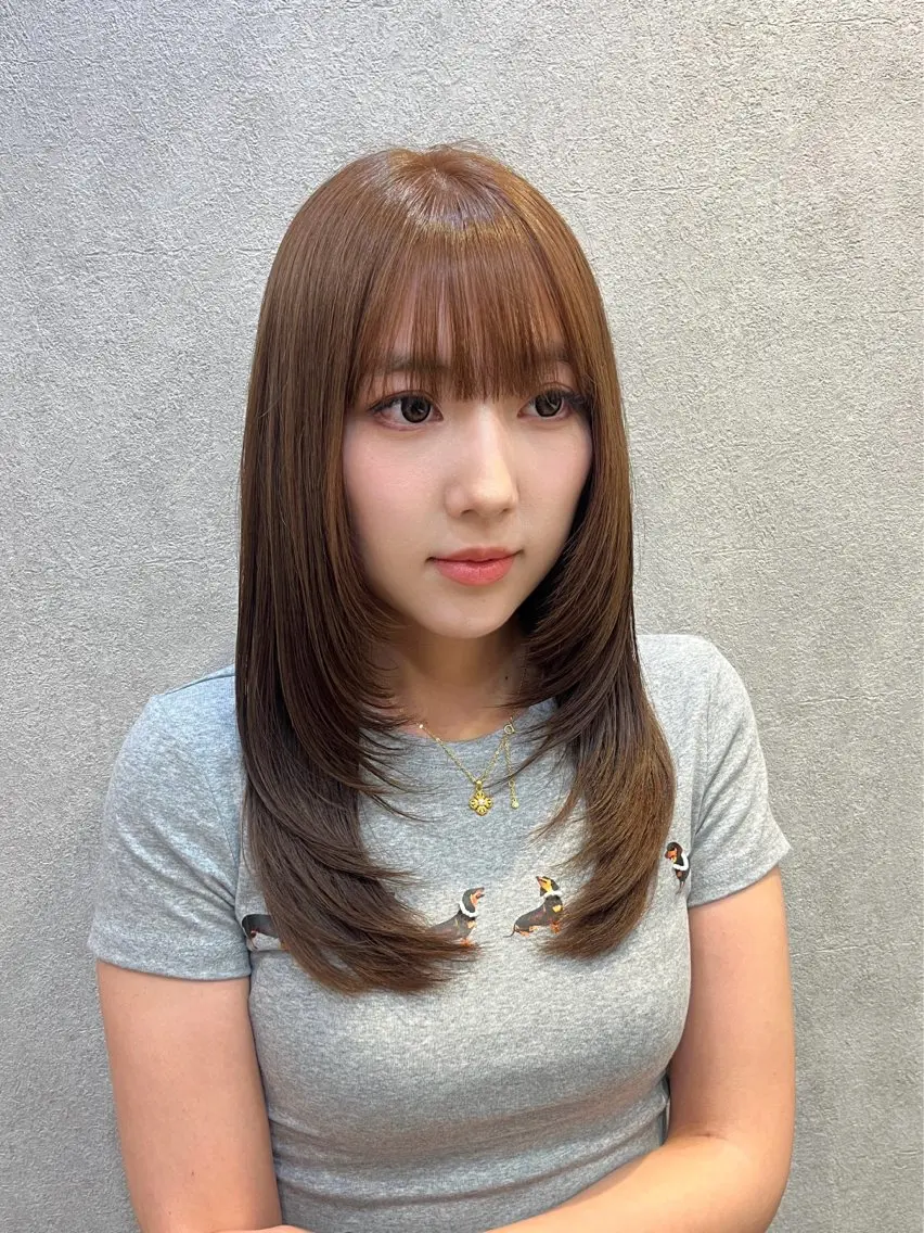 ミディアム カット ヘアカラー 韓国🎀レイヤー/艶 髪/縮毛矯正/ユリナのヘアスタイル