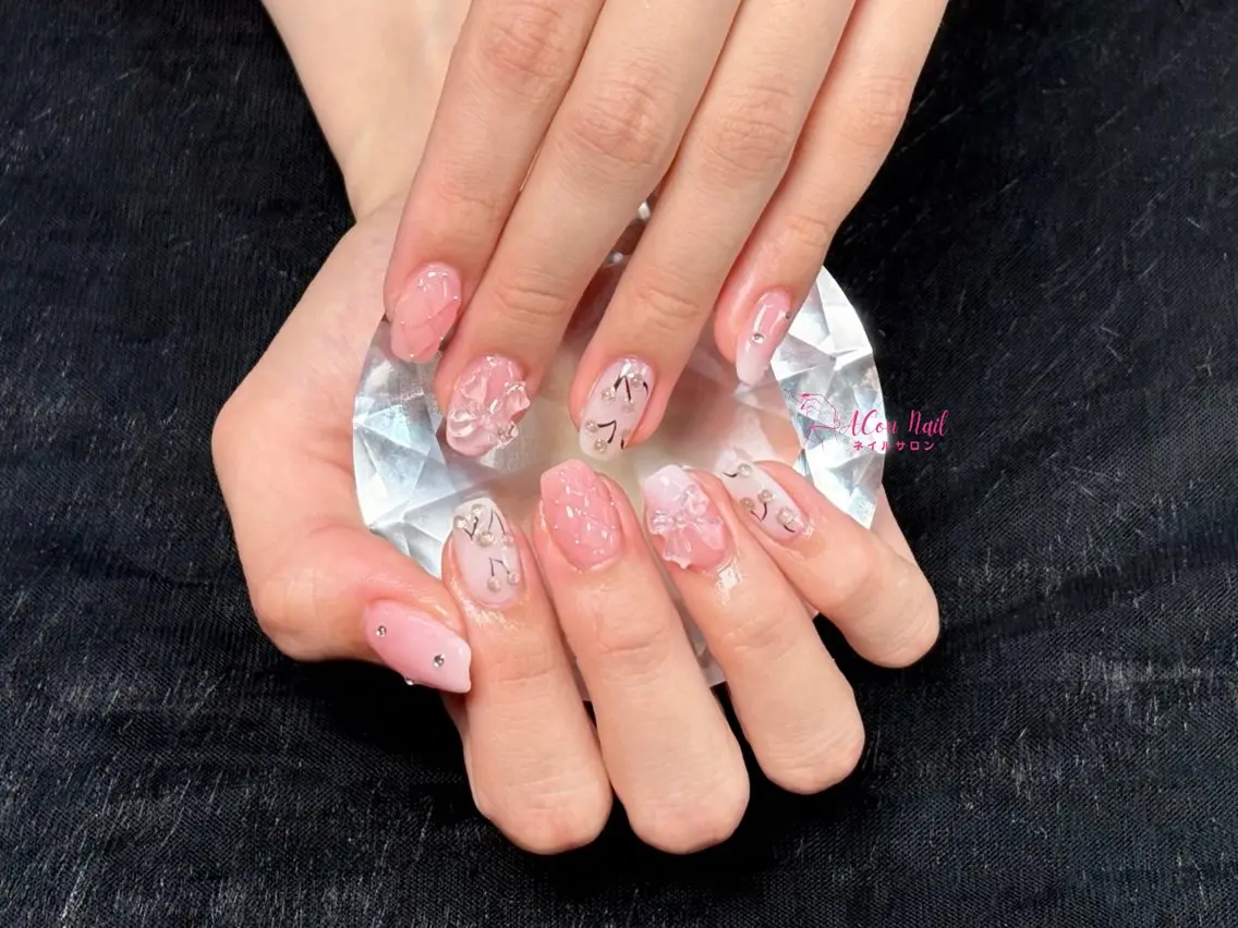 ネイル 桜ネイル 長さ出し フラワーネイル フレンチネイル ジェルネイル ハンドネイル ACon NailSalonのネイルデザイン