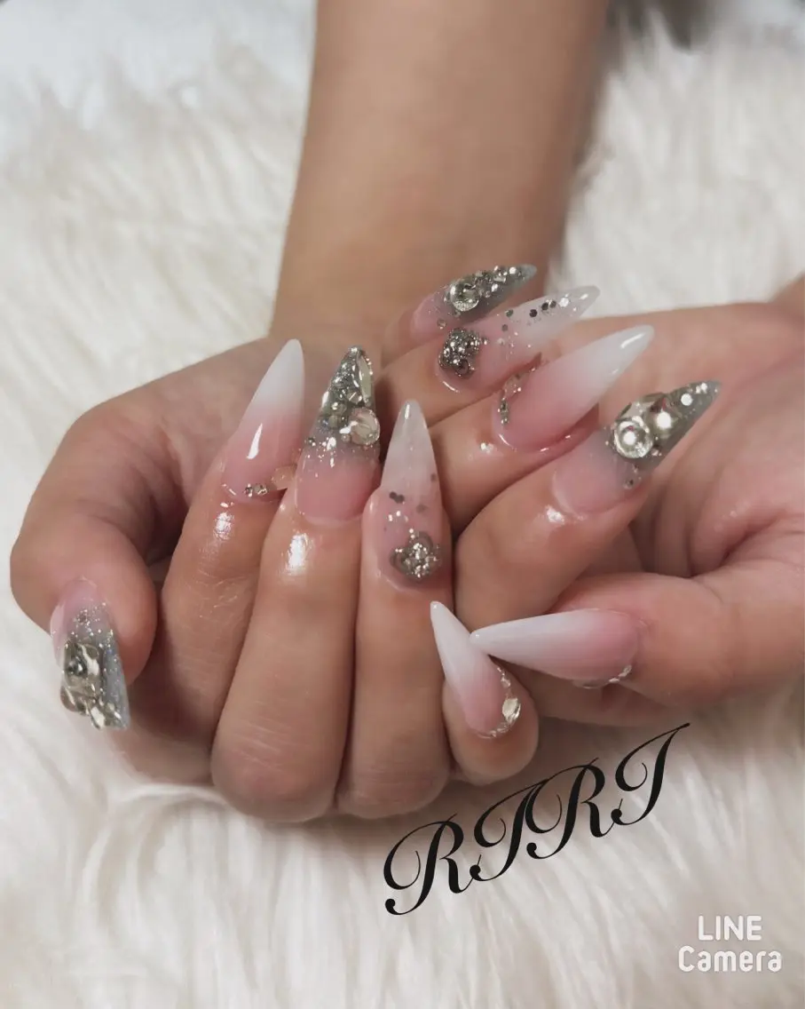 ネイル フレンチネイル ジェルネイル 韓国ネイル ロングネイル 大理石ネイル(マーブル) ハンドネイル riri オーナーのネイルデザイン