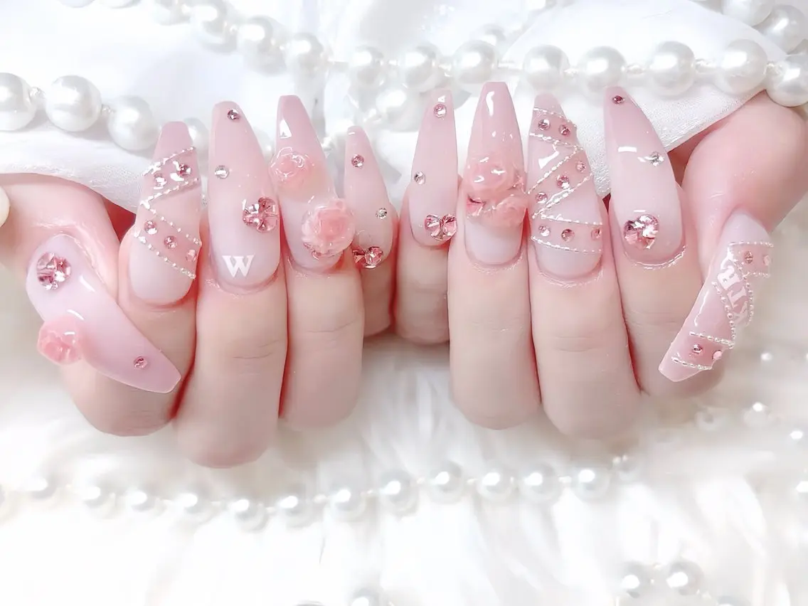 ネイル ブルー ジェルネイル ガーリー グラデーション グリーン ハンドネイル Rin Nail 新大久保店のネイルデザイン