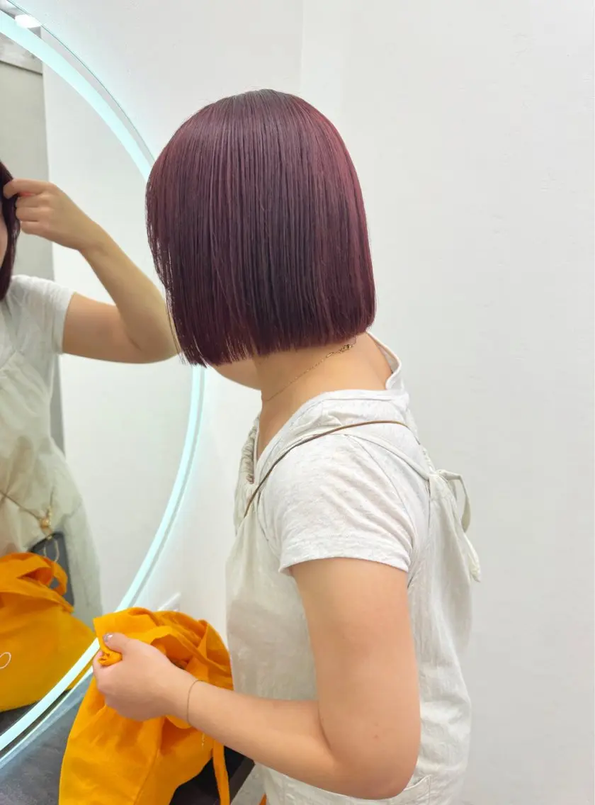 カラー ラベンダーカラー レッドカラー ヘアカラー トリートメント ヘッドスパ ayaka/暖色 /ニュアンスボブのヘアスタイル