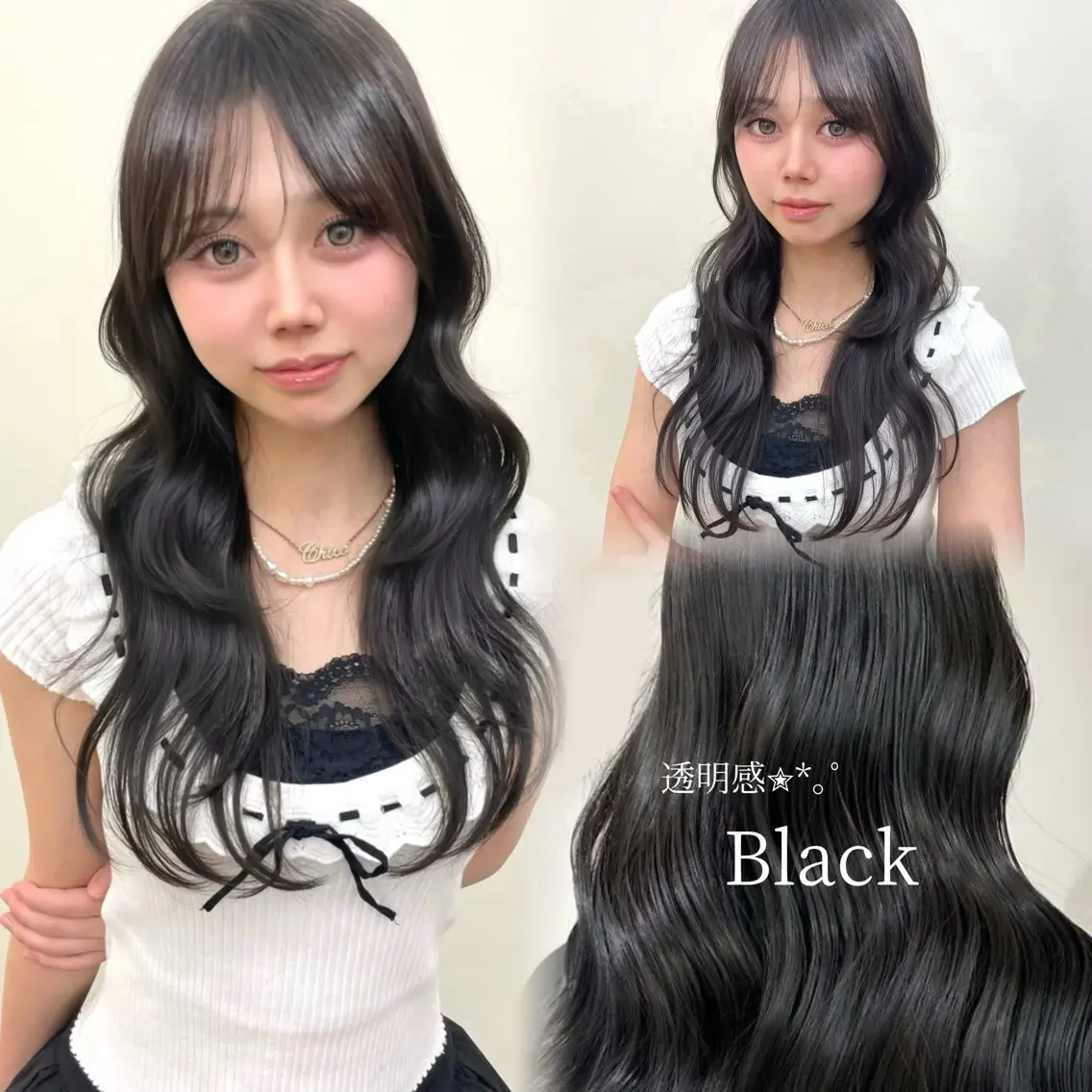 カラー 黒髪 透明感カラー ナチュラルブラック ヘアカラー londnaitre 乙川友杏のヘアスタイル