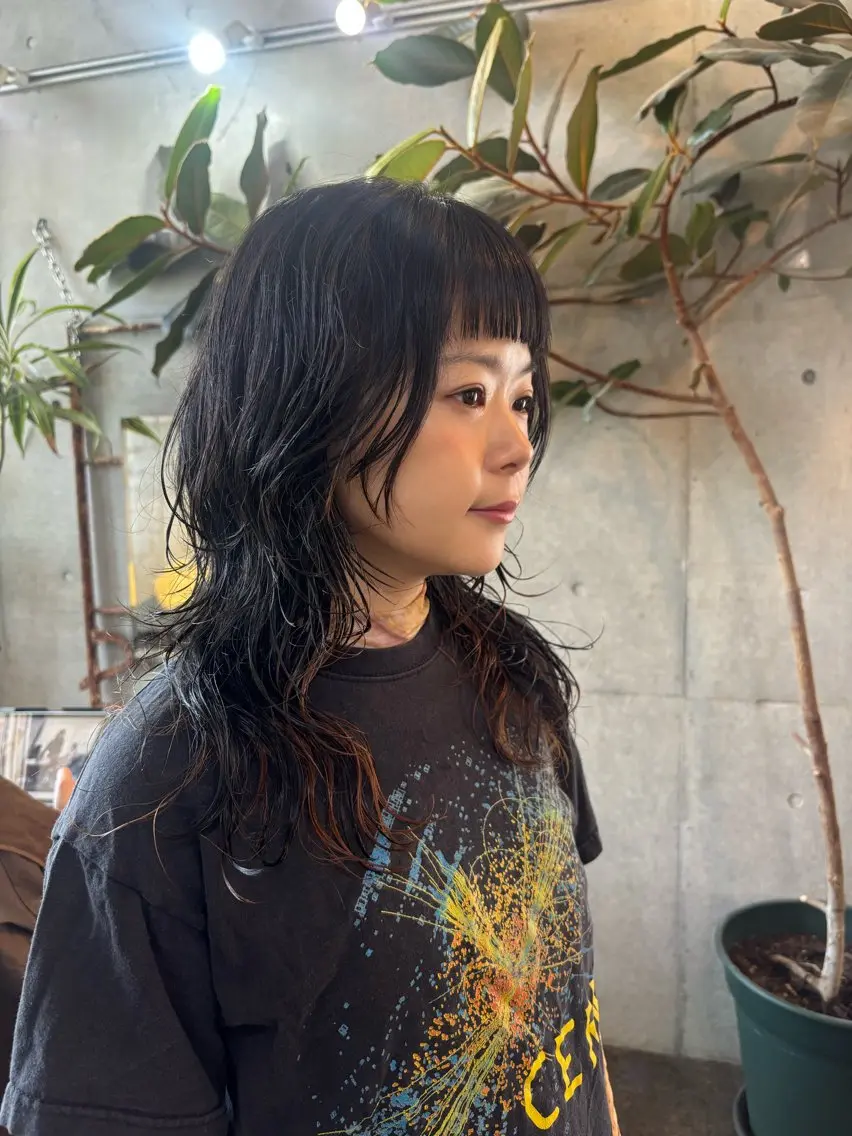 セミロング カラー パーマ セミロングパーマ ニュアンスパーマ 大林 エリコのヘアスタイル
