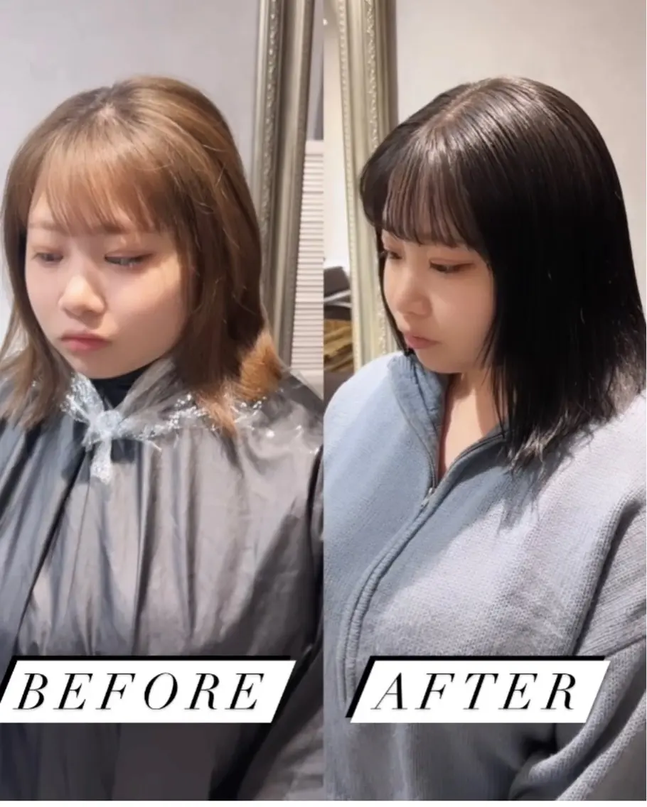 セミロング 学生 韓国風ヘア ヘアカラー ブリーチ🐰インナー ♡ハイライト♡綾🐰のヘアスタイル