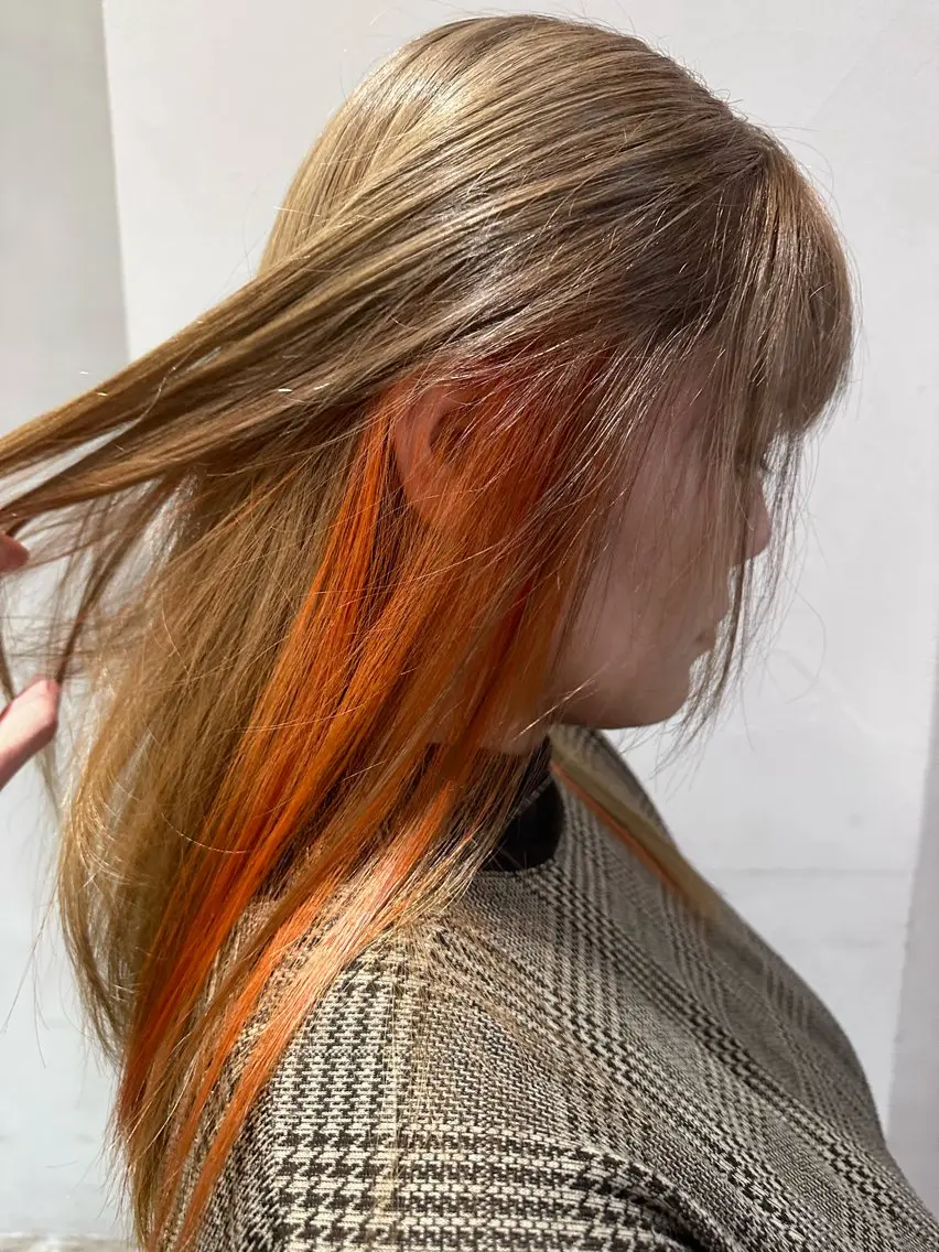 ロング カラー ベージュカラー オレンジ トリートメント 大江 海斗のヘアスタイル