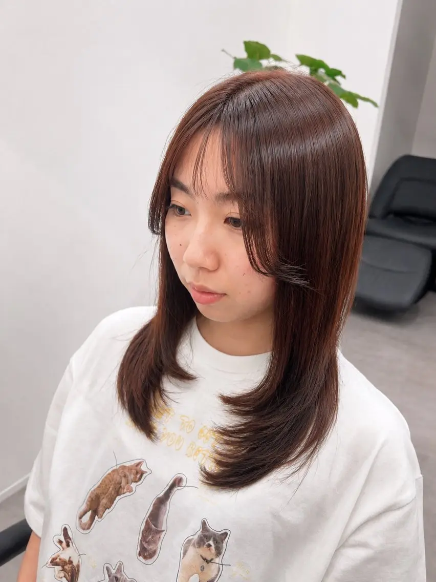 セミロング カラー 顔まわりレイヤー レイヤーカット カット ヘアカラー トリートメント 大阪🎀似合わせ /艶感カラー/長谷のヘアスタイル