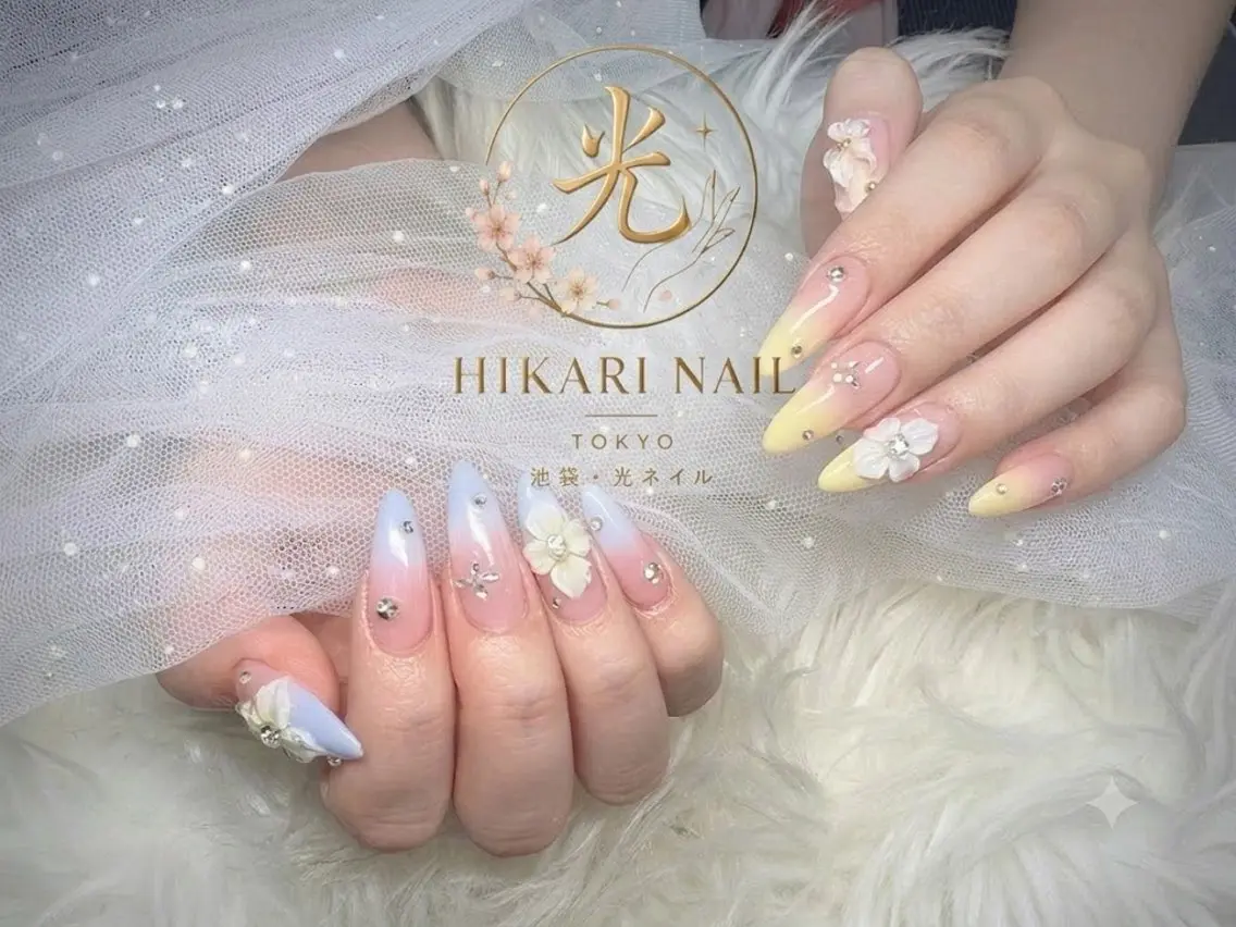 ネイル チークネイル 長さ出し フレンチネイル ガーリー ハート ハンドネイル HikariNail Ikebukuroのネイルデザイン