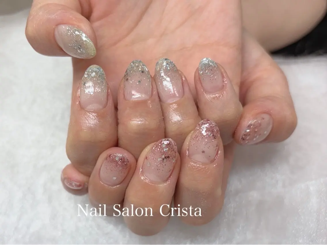 ネイル グラデーション ラメ(グリッター) ラメグラデーション ハンドネイル CRISTA MOMOのネイルデザイン