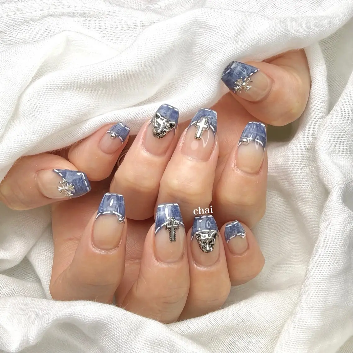ネイル ブルー ハンドネイル chai nail + eye📍鶴橋のネイルデザイン