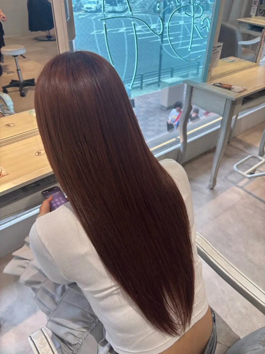 ロング カラー オレンジ CreBiA ayanoのヘアスタイル
