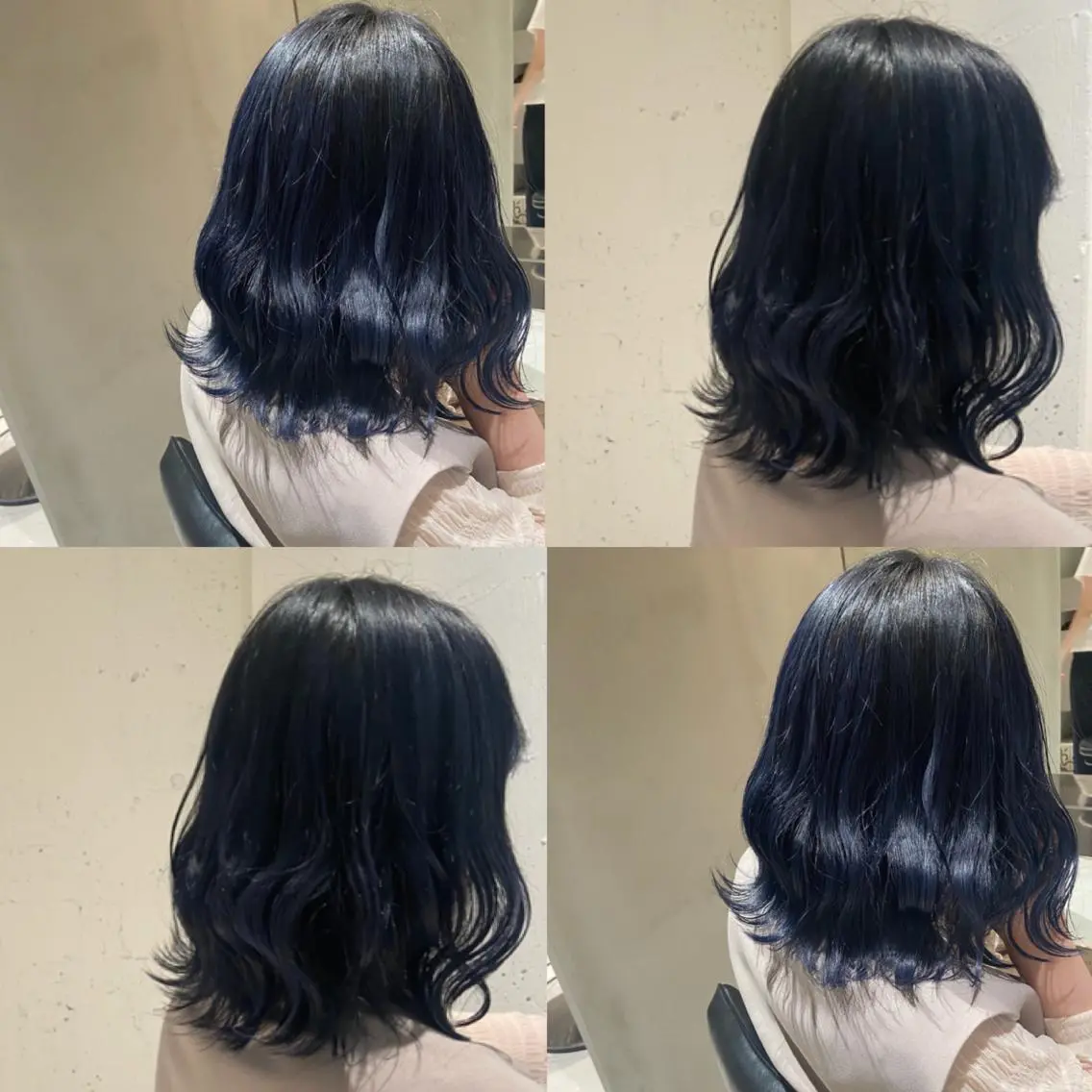 ミディアム カラー ブルーカラー ブルージュ ハイトーンカラー 韓国風カラー ネイビーカラー カジュアルを女っぽく 𝗮𝘆𝗮𝗰𝗼のヘアスタイル