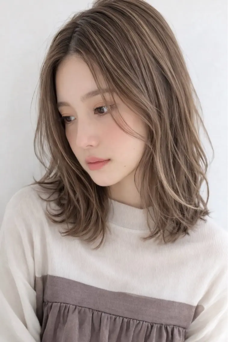 ミディアム カラー ベージュカラー ブリーチ 透明感カラー 似合わせカット カット ヘアカラー トリートメント 田村和範/似合わせ カラー/髪質改善のヘアスタイル