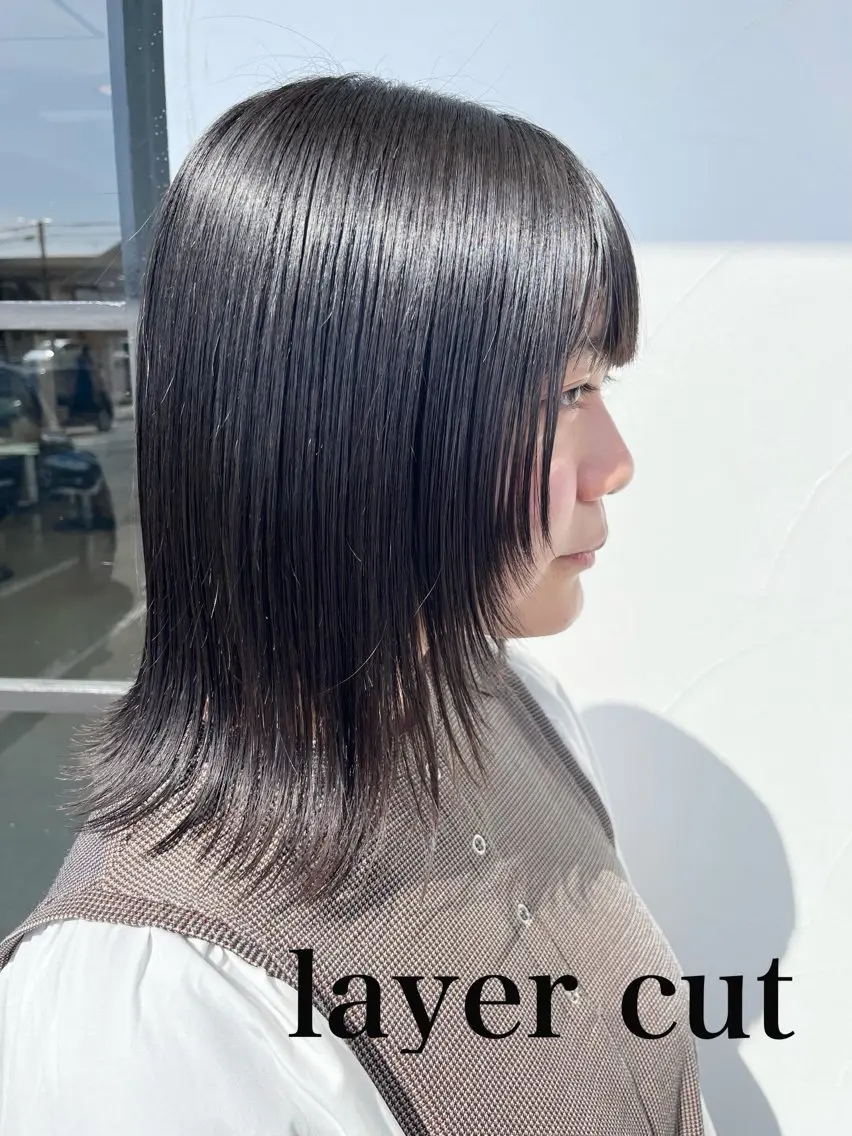 ミディアム 顔周りカット レイヤーカット カット トリートメント カラー∫カット∫ 髪質改善🤍MIKUのヘアスタイル