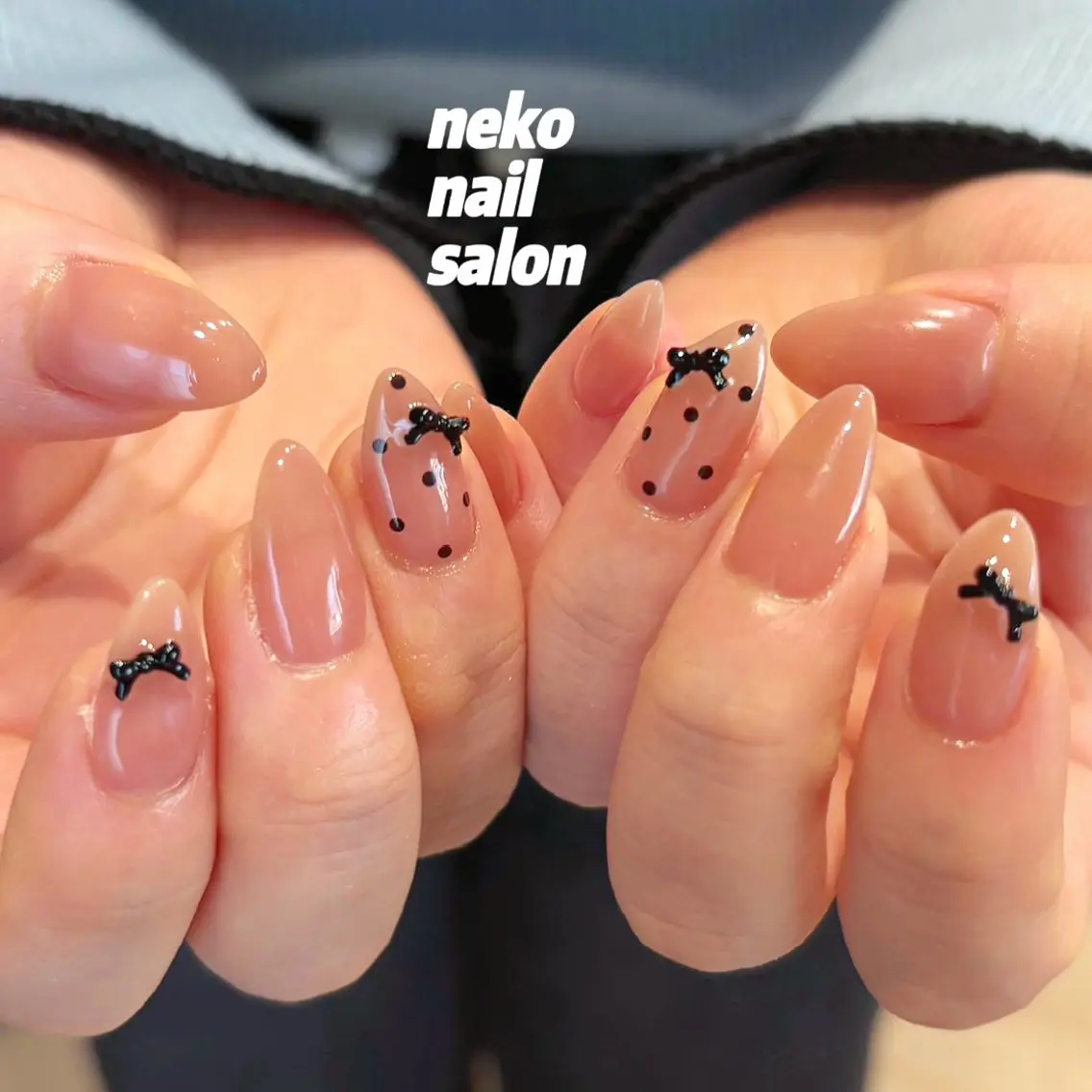 ネイル ドット リボン ハンドネイル neko nailのネイルデザイン