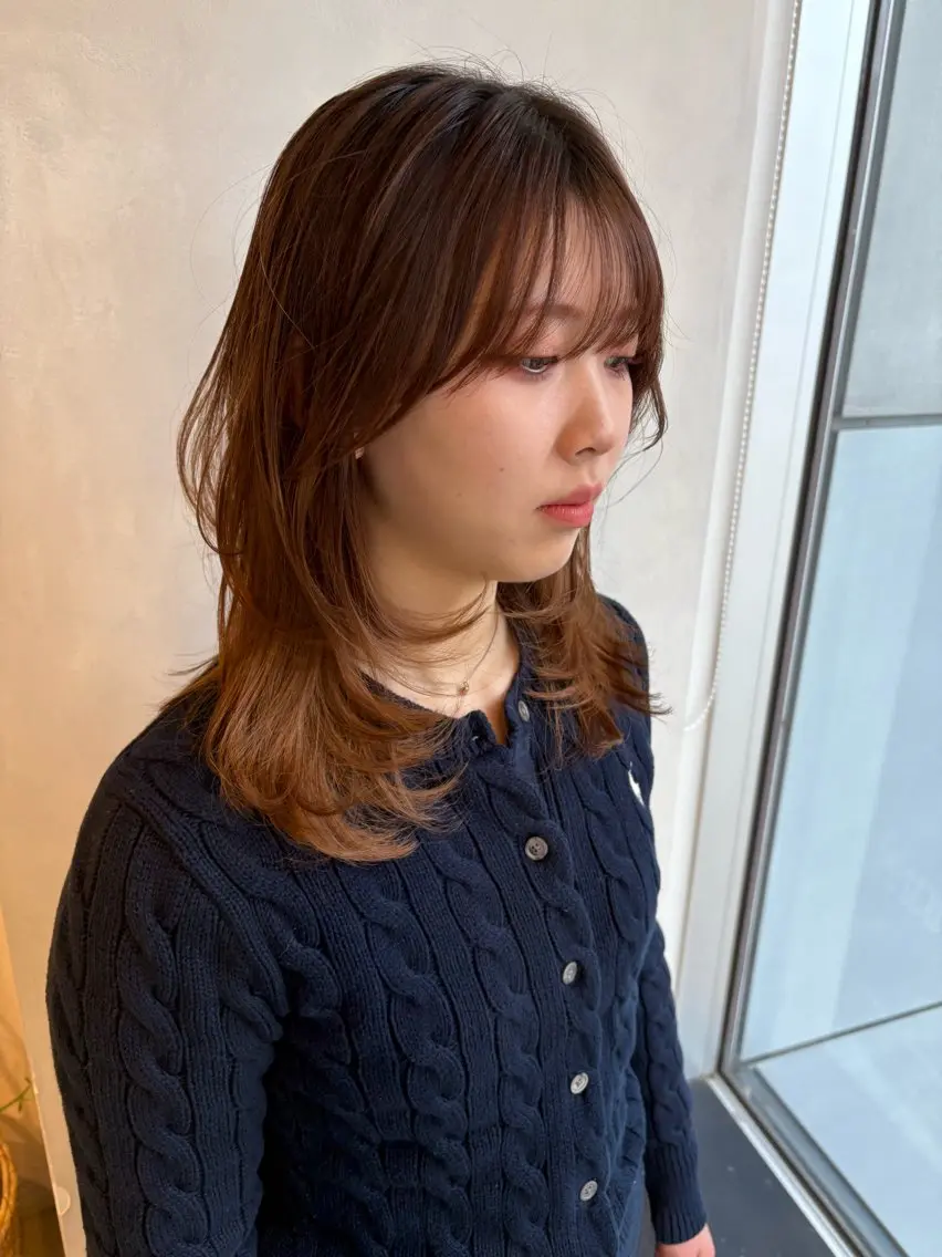 セミロング レイヤーカット カット ヘアカラー トリートメント 渋谷ハイトーン/ デザインカラー阿部のヘアスタイル