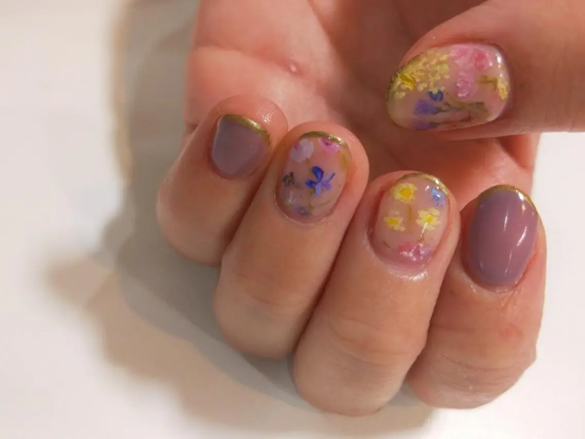 ネイル はばすみれ🎀ﾈｲﾙ 光ﾌｪｲｼｬﾙ ﾍｱのネイルデザイン