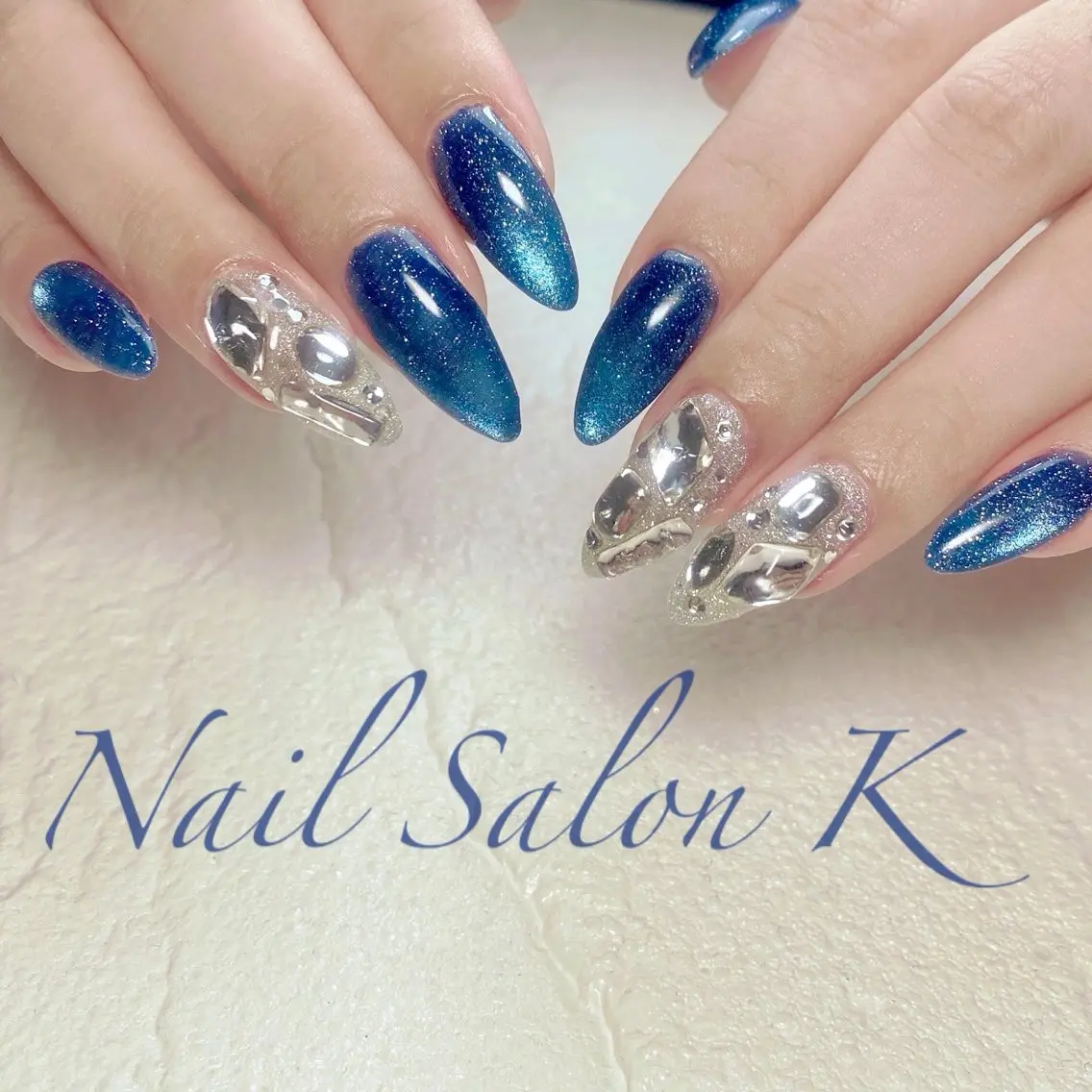ネイル ブルー フラッシュネイル マグネットネイル ハンドネイル Nail Salon K 🧸美爪育成のネイルデザイン