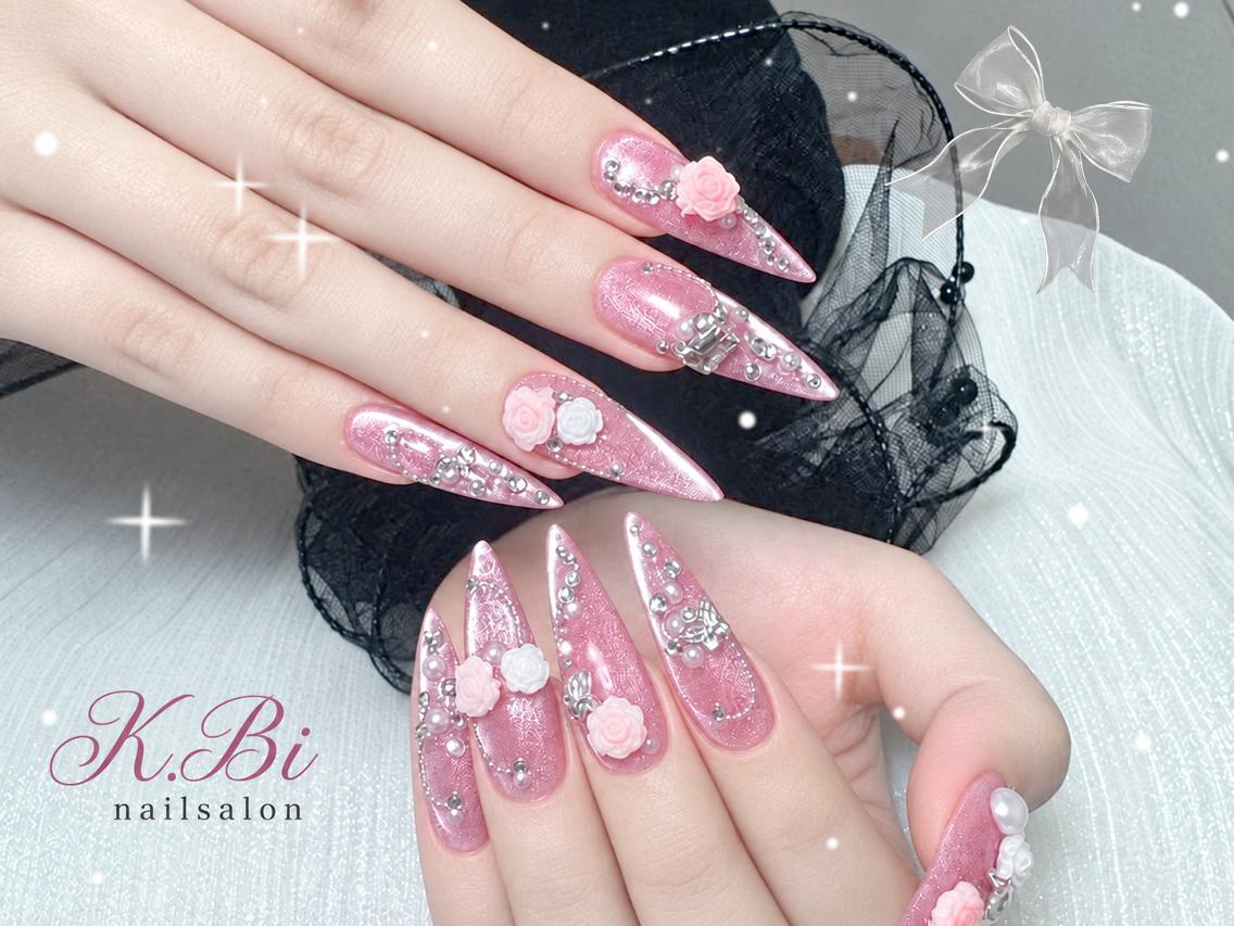ネイル 成人式 ジェルネイル マグネットネイル 大理石ネイル(マーブル) 持ち込み ハンドネイル K.bi_nail ネイル長さ出し専門店のネイルデザイン