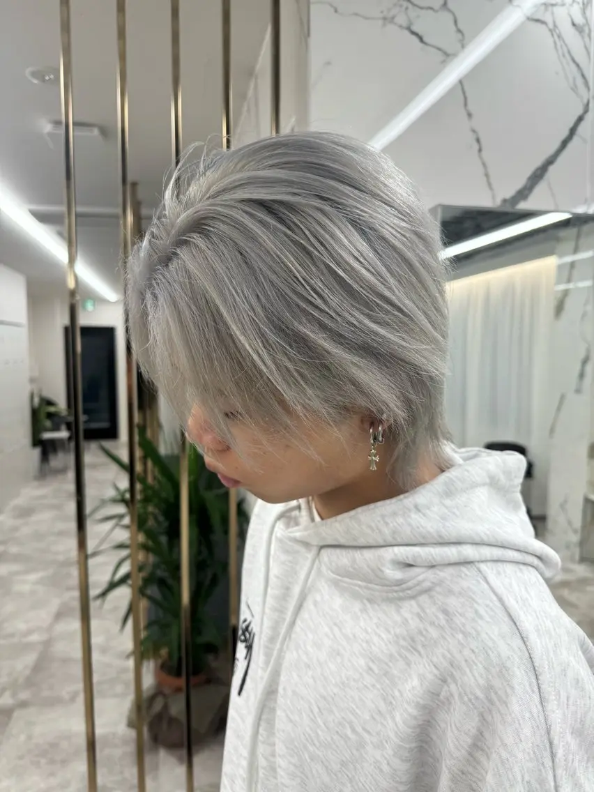 カラー メンズ メンズブリーチ ブリーチ シルバー ホワイトシルバー 【レイヤーカット】 海老原寛大のヘアスタイル