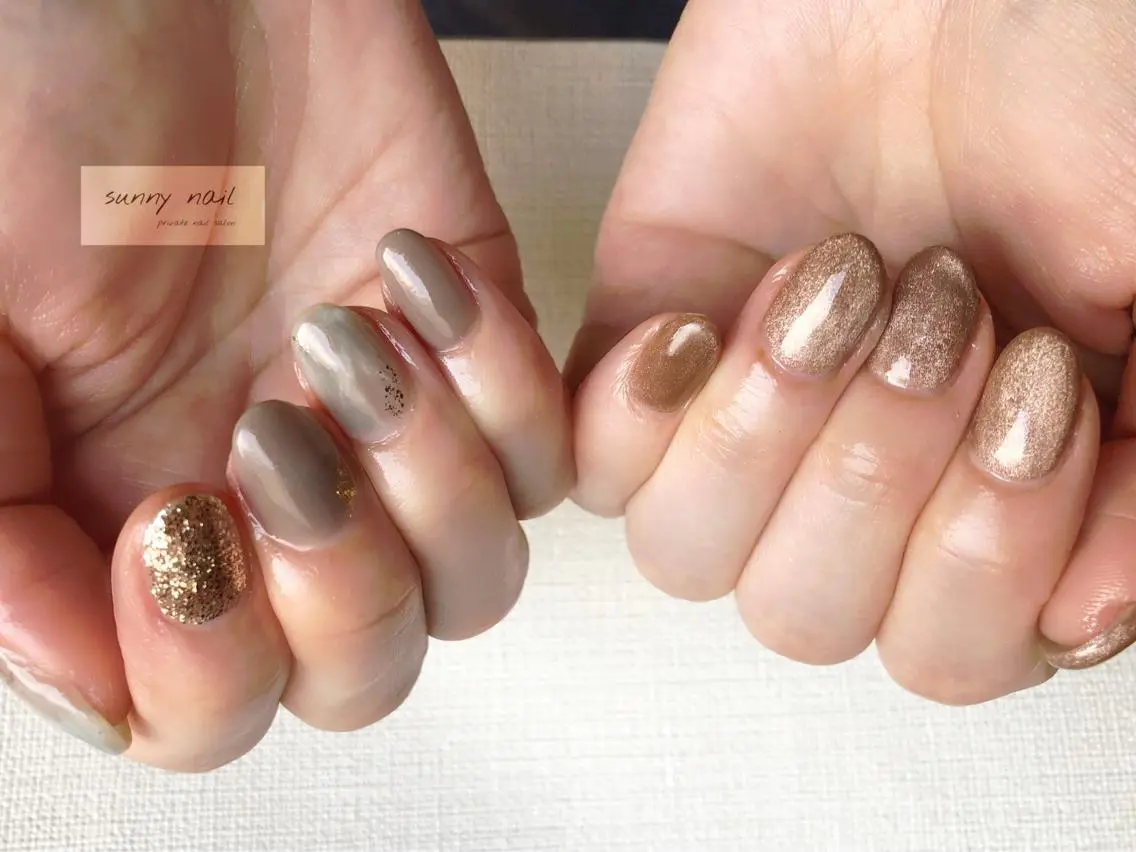 ネイル アートネイル ブラウン カジュアル ジェルネイル マグネットネイル sunny nailのネイルデザイン