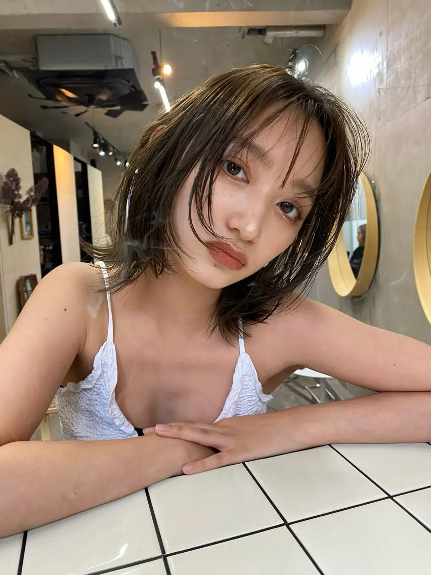 ミディアム カラー ブラウンカラー ダークブラウン 顔まわりレイヤー レイヤーカット カットモデル募集中 ／HARUKA🎀のヘアスタイル