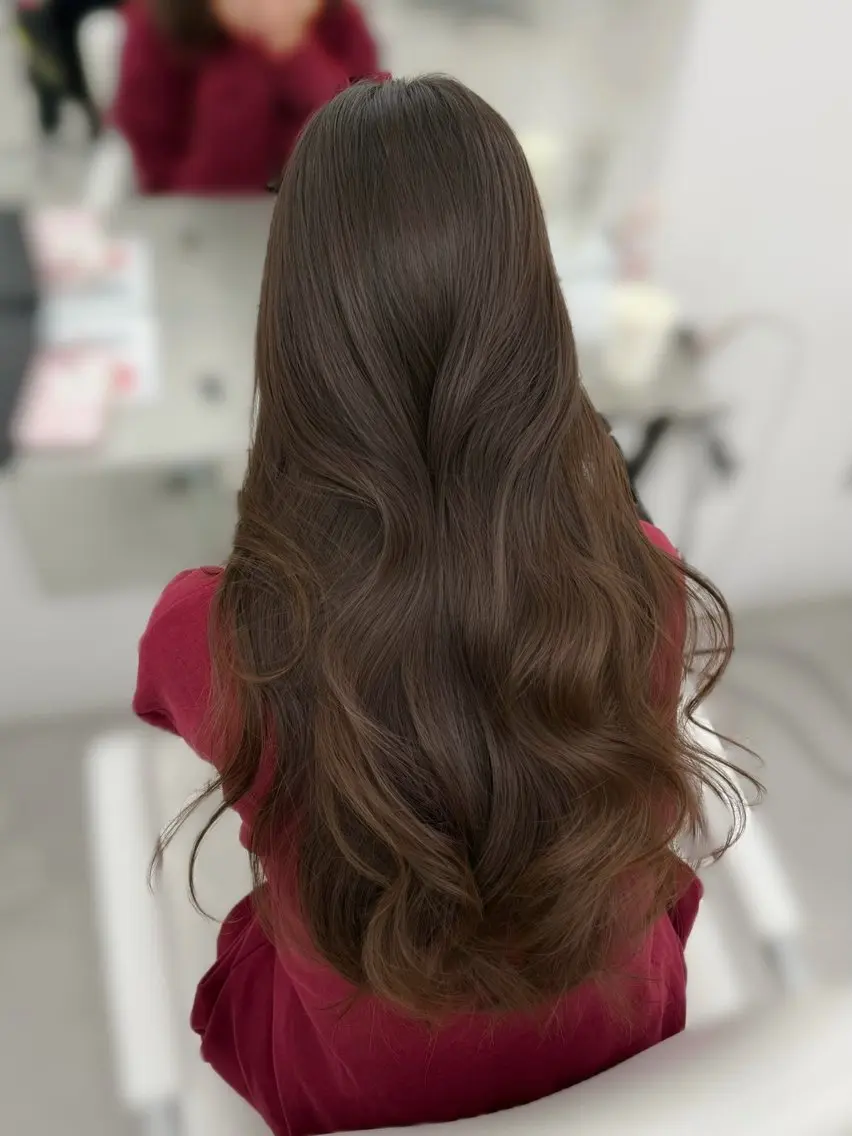 ロング カラー ブラウンカラー ショコラブラウン レイヤーカット カット ヘアカラー トリートメント 韓国ヘア/顔周り ヘアセット/加藤優里のヘアスタイル