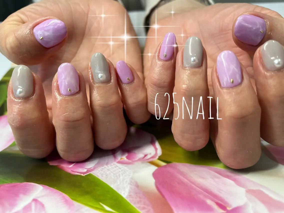 ネイル 春ネイル ハンドネイル 625nail 無料P有/春日白水のネイルデザイン