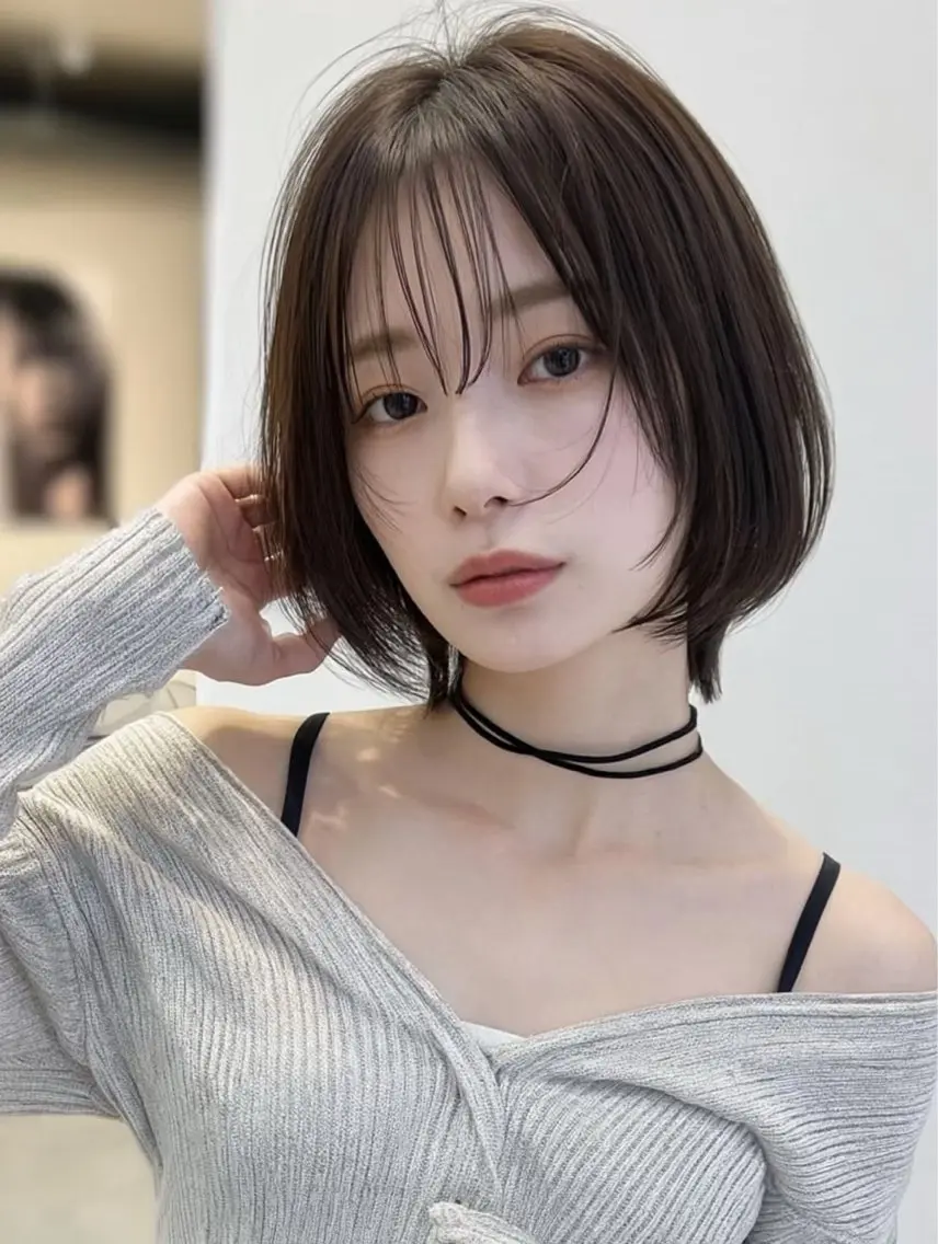 ミディアム ボブ 髪質改善 韓国風ヘア レイヤーカット 縮毛矯正 カット ヘアカラー ヘッドスパ 髪質改善/顔まわり minami🍀✩.のヘアスタイル