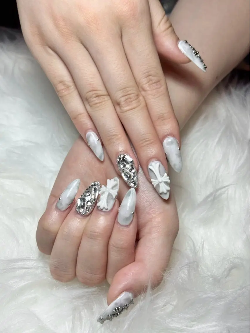 ネイル アートネイル 長さ出し 大理石ネイル(マーブル) ネイルチップ Nail Salon LABOのネイルデザイン