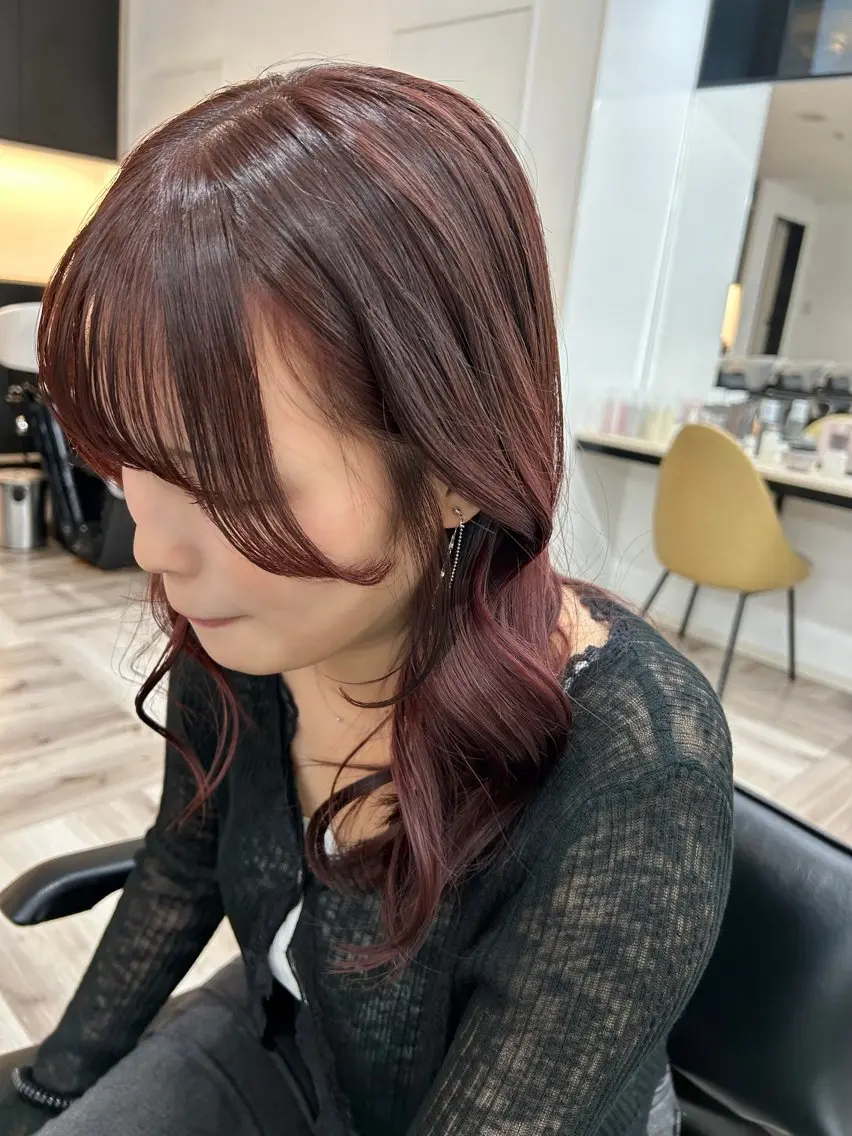 ロング カラー ボルドーカラー レッドカラー カット ヘアカラー トリートメント 片山 仁のヘアスタイル