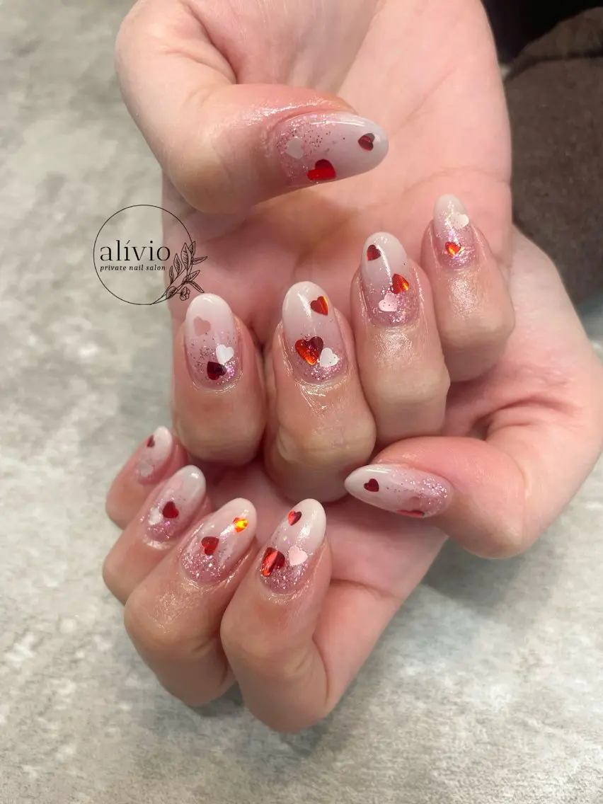 ネイル バレンタイン ハンドネイル nail salon alivioのネイルデザイン