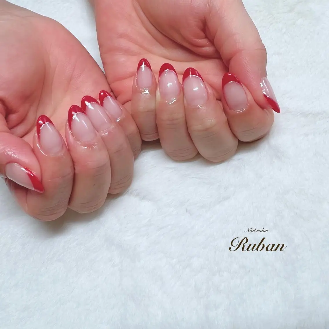 ネイル フレンチネイル 赤色 シンプルネイル Nail salon Rubanのネイルデザイン