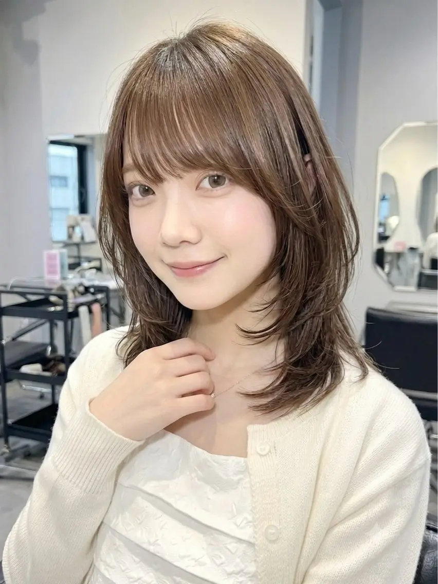 ミディアム カラー ミディアムレイヤー レイヤーカット カット ヘアカラー トリートメント 池袋/小顔レイヤー/ 顔まわり/taigaのヘアスタイル