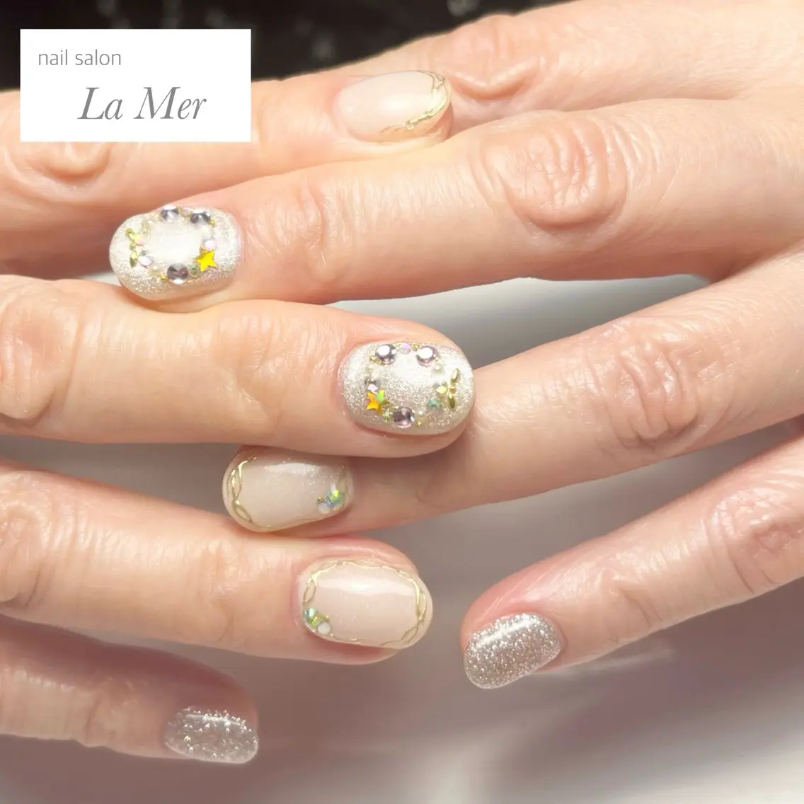 ネイル フラッシュネイル ラメ(グリッター) マグネットネイル ミラーネイル ピンク ハンドネイル nailsalon La Merのネイルデザイン
