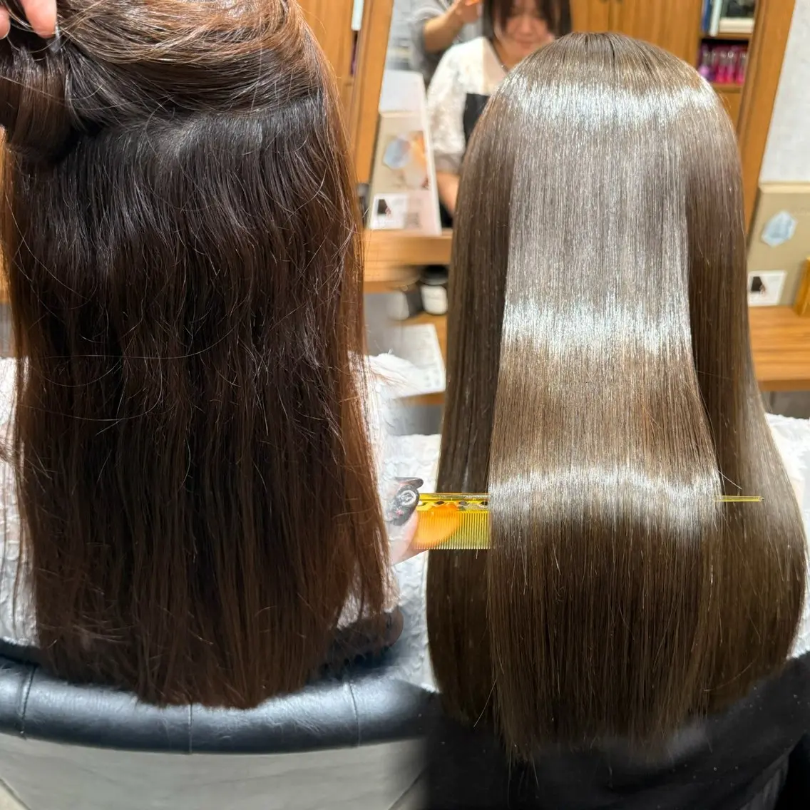 セミロング 縮毛矯正 Hinako🦋 ブリーチカラーのヘアスタイル