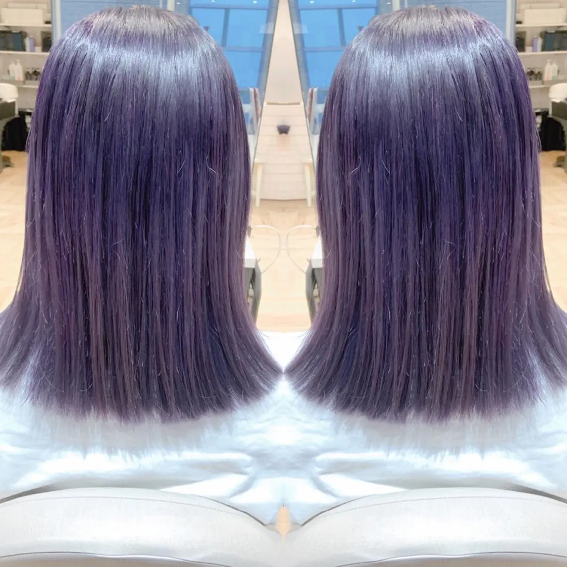 ミディアム カラー ブリーチ パープルカラー カット ヘアカラー 韓国hair🦋 Nanaのヘアスタイル