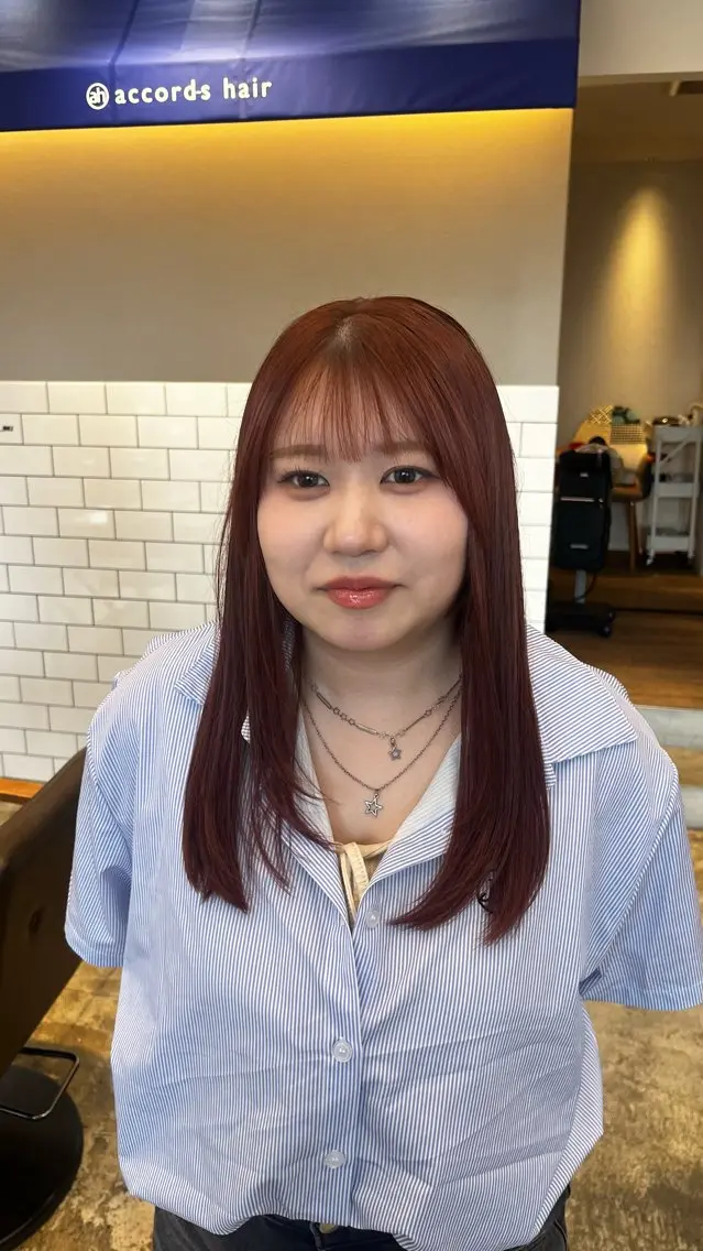 ミディアム カラー ブリーチ オレンジ ピンクカラー 坂下 かのんのヘアスタイル