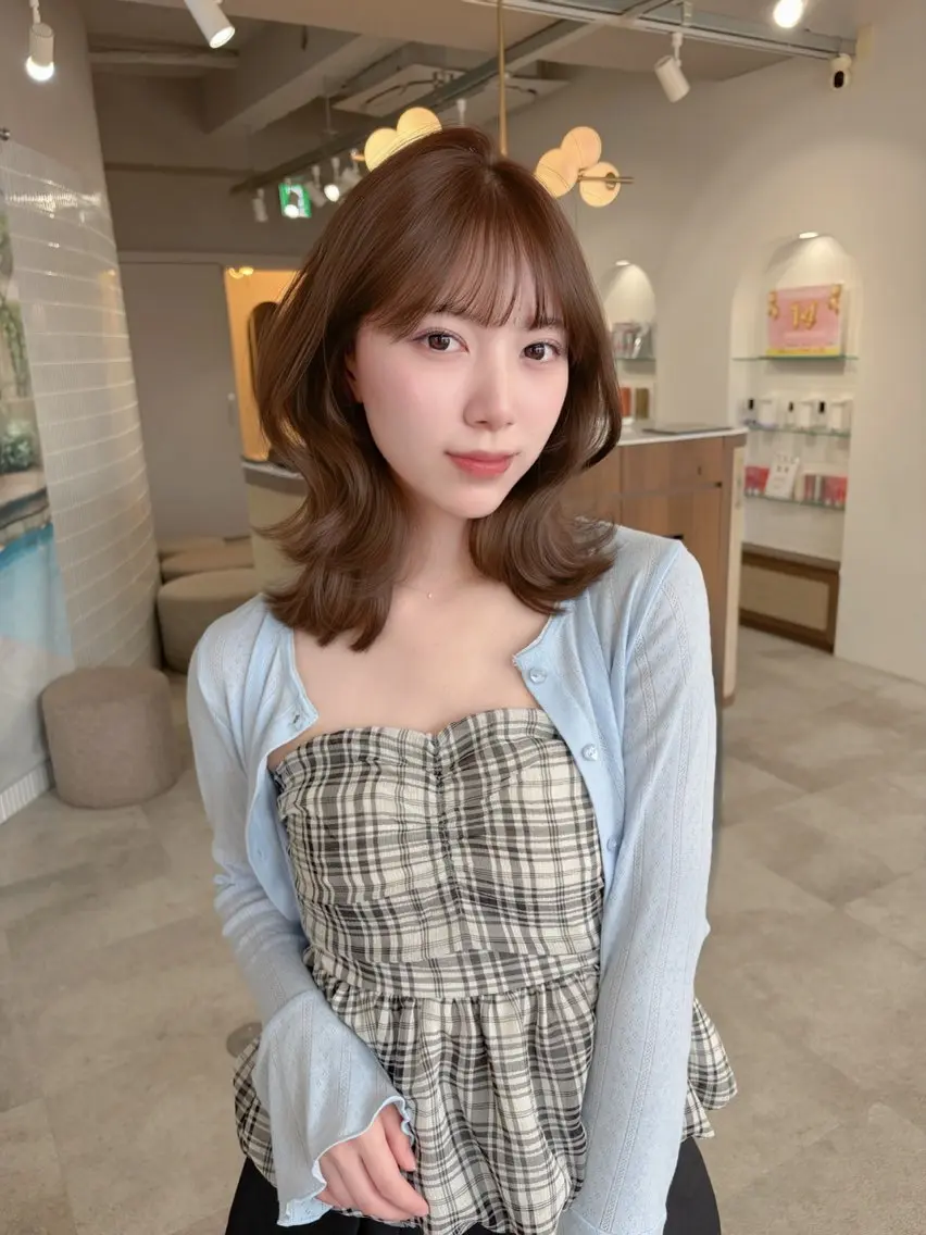 ミディアム カラー ミディアムレイヤー ベージュカラー 透明感カラー ヘーゼル レイヤーカット ヘアカラー トリートメント 藤野 結衣のヘアスタイル