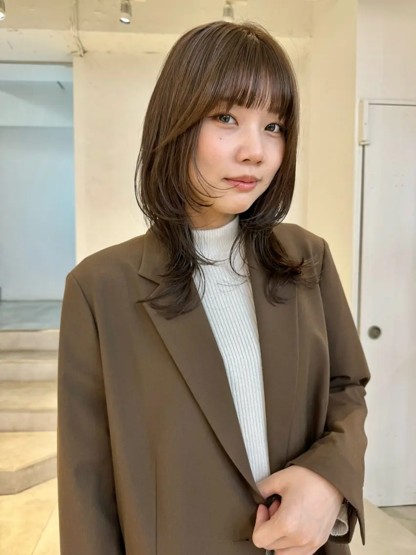 セミロング カラー ブラウンカラー ココアブラウン ウルフカット 顔周りカット/透明感 カラー✂️MEIのヘアスタイル