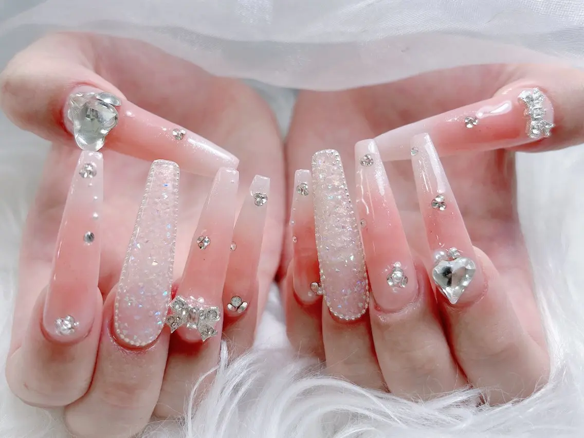ネイル 成人式 ロングネイル マグネットネイル 大理石ネイル(マーブル) リボン ハンドネイル MoMoA Nail ネイル長さ出し専門店のネイルデザイン