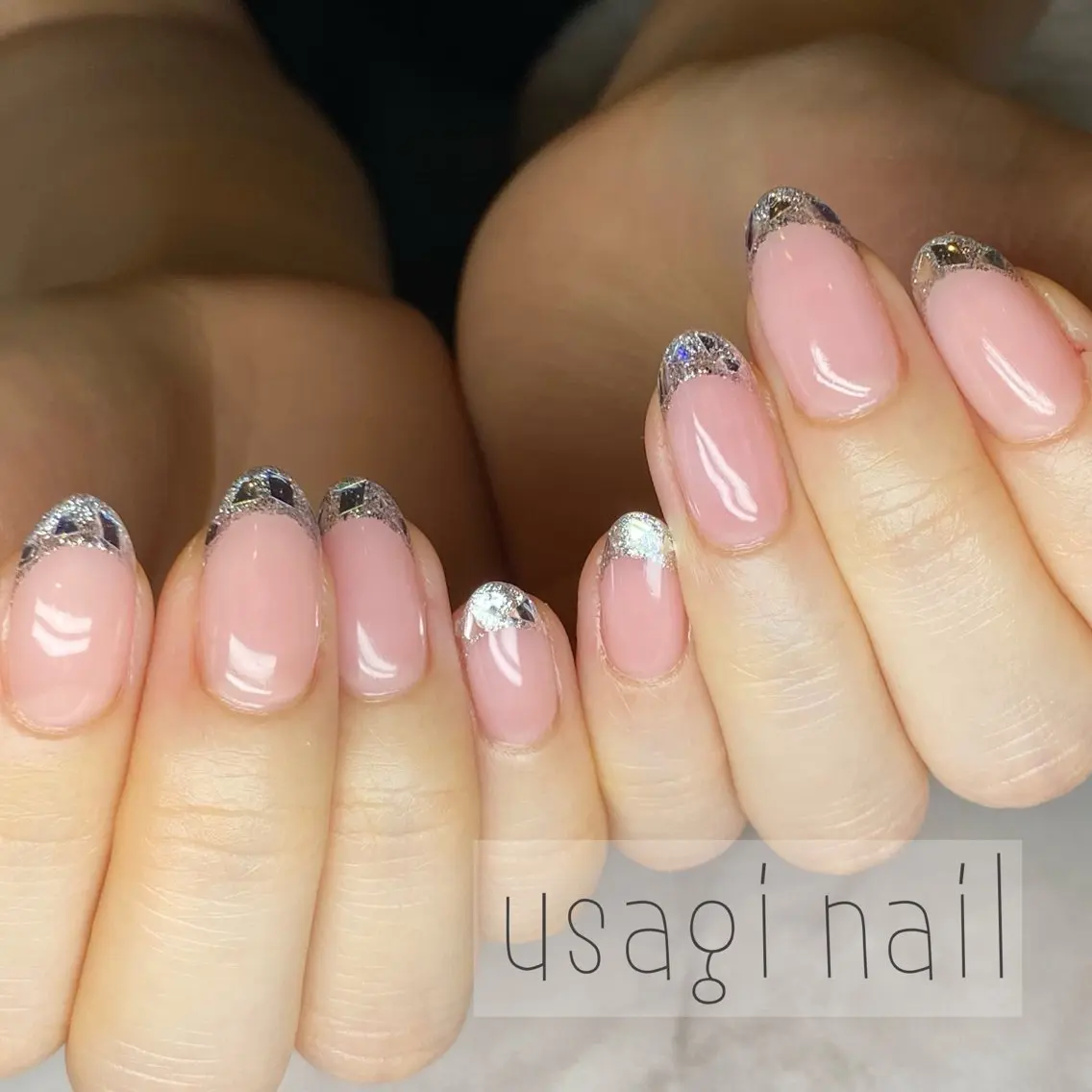 ネイル フレンチネイル ガラスフレンチ usagi nailのネイルデザイン