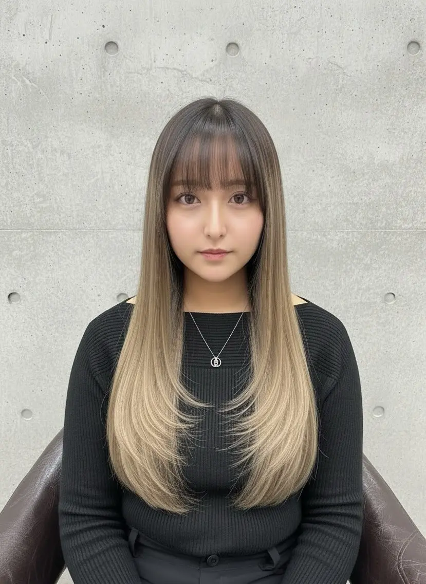 ロング カラー バレイヤージュ レイヤーカット ヘアカラー トリートメント ホワイト系はお任せ /ブリーチ/店長岩崎のヘアスタイル